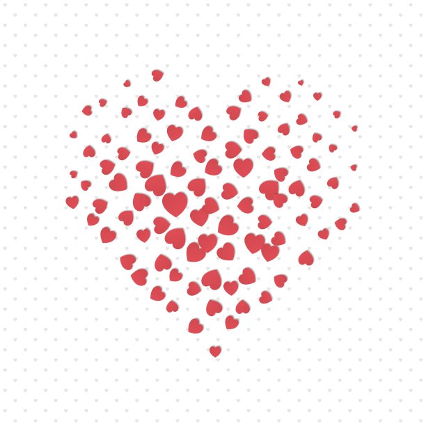 背景从红色，白色的爱，心形符号与不同大小的白色背景图片下载