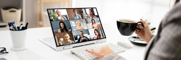 虚拟视频会议、电话、咖啡图片下载