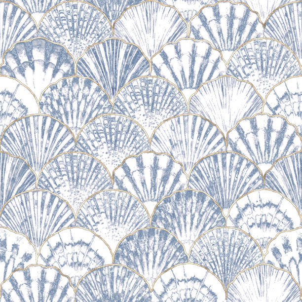 水彩海壳无缝图案。手绘贝壳纹理复古的海洋背景图片下载