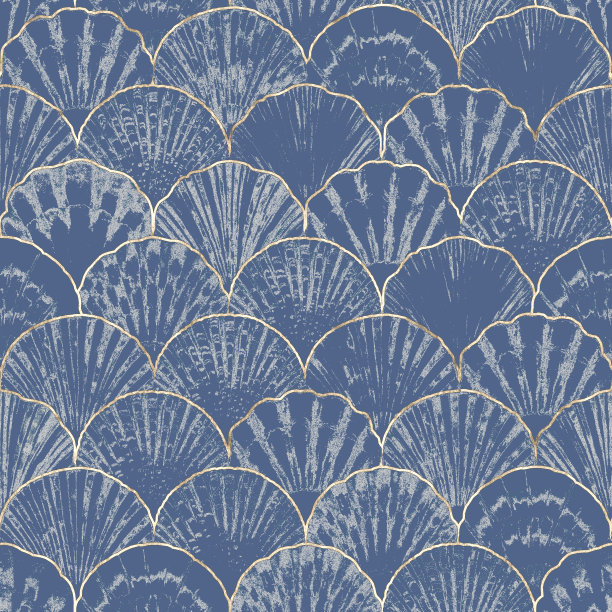 水彩海壳无缝图案。手绘贝壳纹理复古的海洋背景图片下载