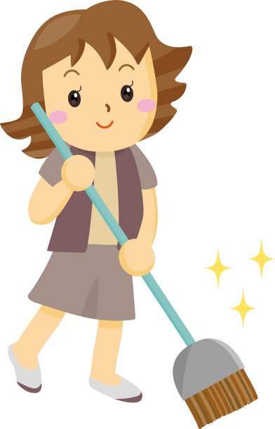 一个微笑的女人用扫帚清洁/插图材料(矢量插图)图片下载