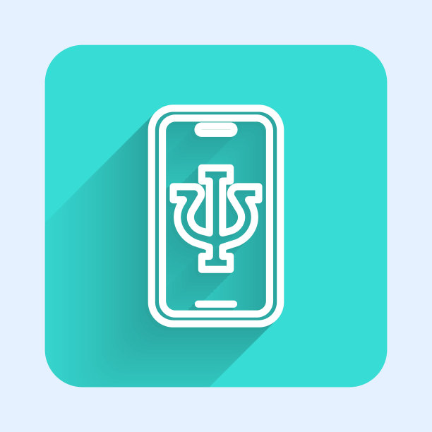 长阴影背景的在线心理咨询图标，绿色方块按钮矢量图图片下载