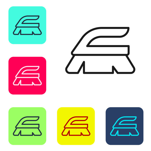 黑色线刷清洁图标孤立在白色背景。清洁服务理念。设置彩色方块按钮图标。向量图片下载