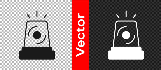 黑色闪光警报图标孤立在透明的背景上。紧急闪光警报。向量图片下载