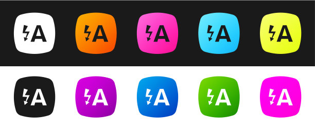 设置自动闪光图标孤立在黑色和白色背景。自动闪光。向量图片下载