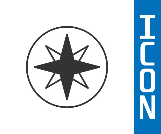 灰风玫瑰图标孤立在白色背景上。指南针图标的旅行。导航设计。向量图片下载