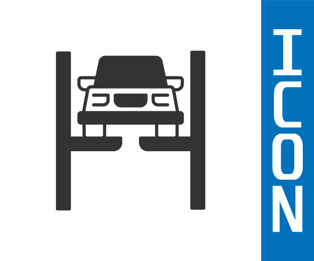 灰色修理汽车电梯图标孤立在白色背景。底盘，悬挂，车轮和引擎的维修。向量图片下载