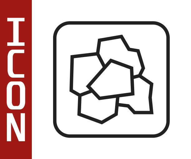 黑线金块图标孤立在白色背景上。矿产博尔德。向量图片下载