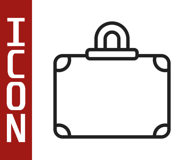 黑色线手提箱的旅行图标孤立在白色背景。旅行的行李的迹象。旅行的行李图标。向量图片下载