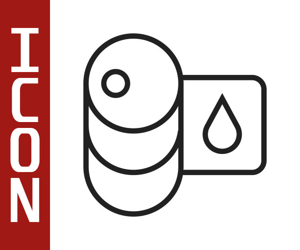 黑色线桶石油图标孤立在白色背景上。向量图片下载