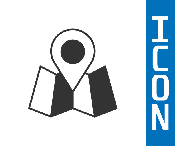 灰色折叠地图与位置标记图标孤立在白色背景上。向量图片下载