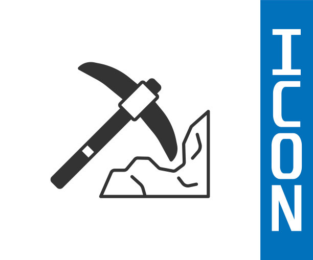 灰色黄金采矿图标孤立在白色背景上。向量图片下载