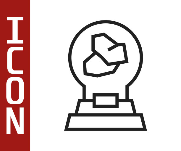 黑色线展览与各种矿物，岩石和晶体图标孤立在白色背景上。矿产展览、矿物学、地质博览会或博物馆。向量图片下载