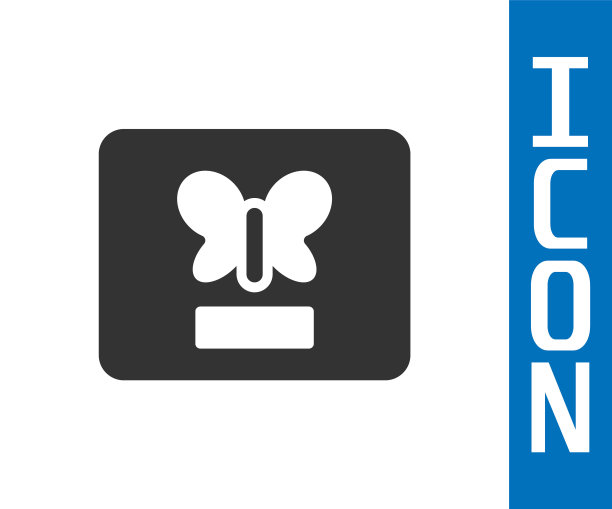 灰蝴蝶在一个框架图标孤立在白色背景。植物标本。向量图片下载