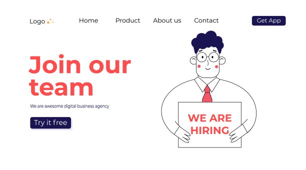 简单的性格就是雇佣员工。班纳，我们正在招聘。寻找员工的人，请阅读简历。矢量新潮线艺术。着陆网页的概念网页图片下载