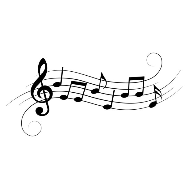 音乐音符和符号，与曲线和漩涡，孤立的，矢量插图。图片下载