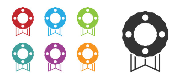 黑色纪念花环图标孤立在白色背景。葬礼仪式。设置图标丰富多彩。向量图片下载