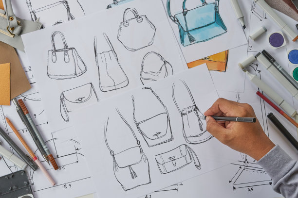 设计师时尚草图绘制设计模板图案皮革离合器包手袋手袋女人女性时尚时尚奢侈优雅配件。图片下载