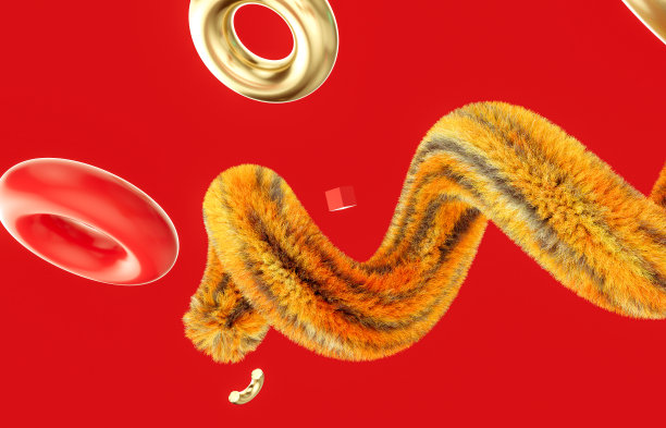 抽象多彩的三维艺术背景与蓬松的几何形状。2022年中国新年。老虎。图片下载