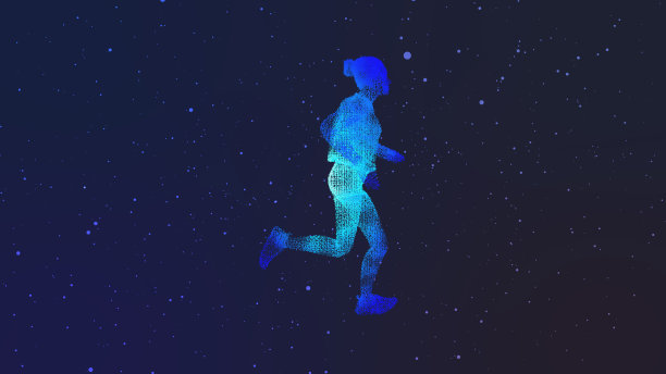 粒子形成一个未来跑步者的3d插图。图片下载