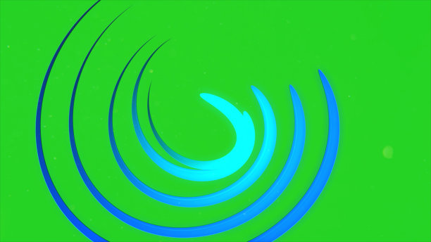 在绿色背景上抽象闪亮的蓝色圆圈设计元素的3d插图。图片下载