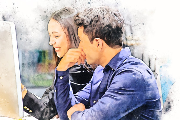 抽象商务人士在办公室概念和建筑背景上的水彩插图绘画背景。图片下载