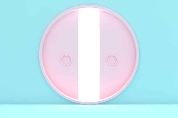 楼梯通向发光的门图片下载