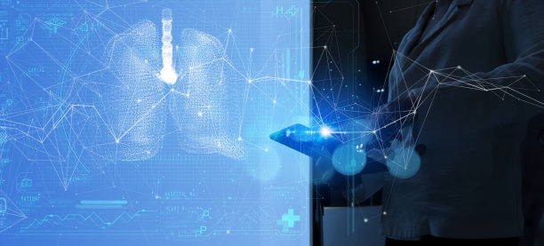 医疗技术诊断概念。医学医生和听诊器与人肺在数字平板电脑和Ui虚拟屏幕上进行治疗。图片下载