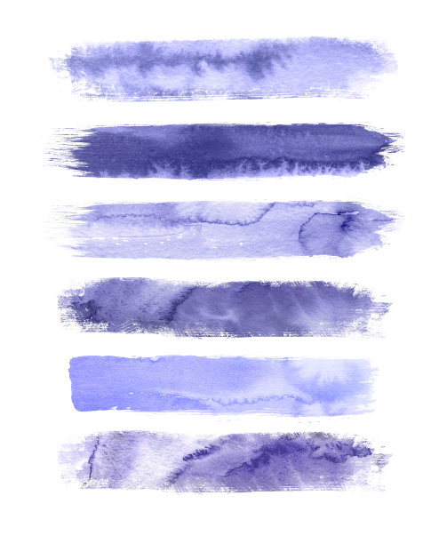 水彩紫色笔触孤立在白色背景上。抽象集合，设计元素。图片下载