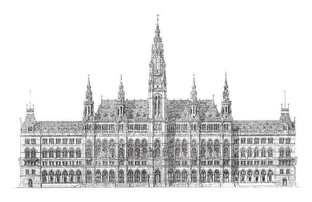 历史建筑-市政厅-维也纳(奥地利)-复古雕刻插图图片下载