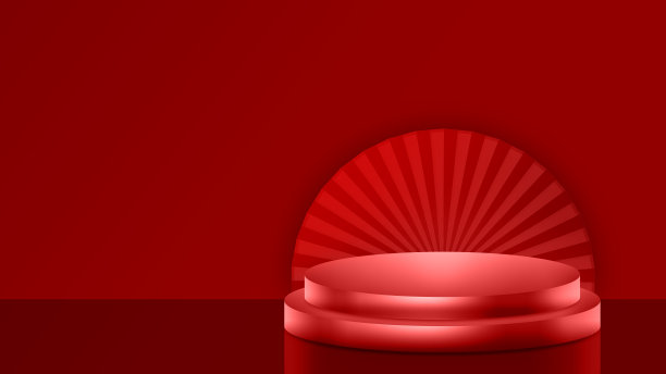 暗红色三维渲染中国风几何电子商务静物显示图片下载