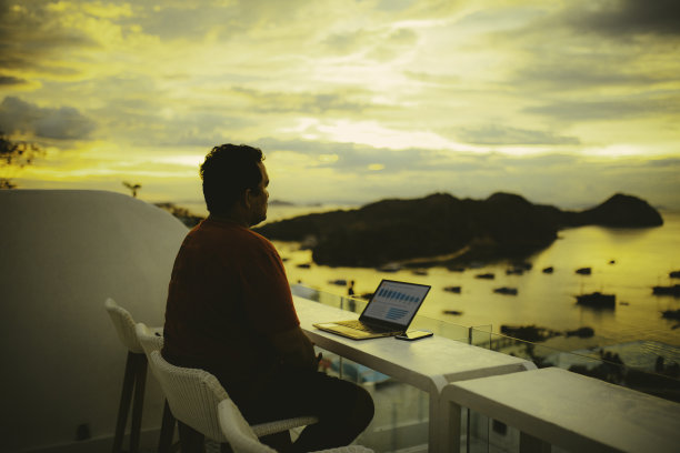 亚洲商务顾问度假期间在酒店工作图片下载