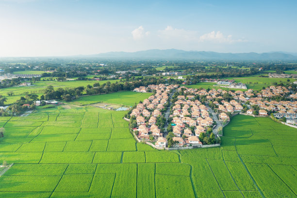 泰国清迈鸟瞰的绿地和房屋建筑景观。图片下载