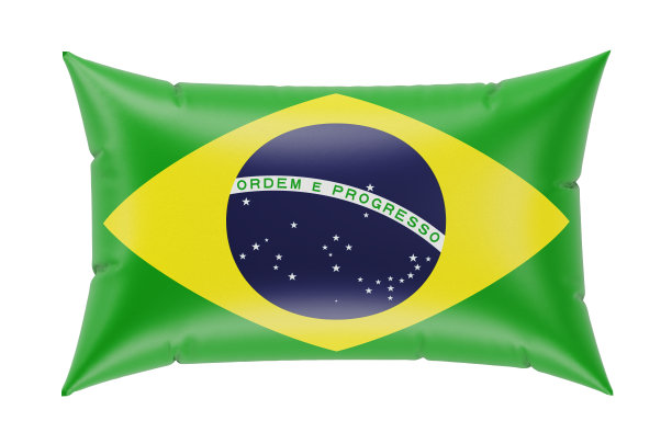 印有巴西国旗的枕头。三维渲染图片下载