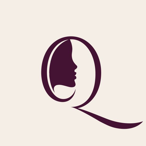美容院的标志。字母Q和女人的脸。字母的原价。图片下载