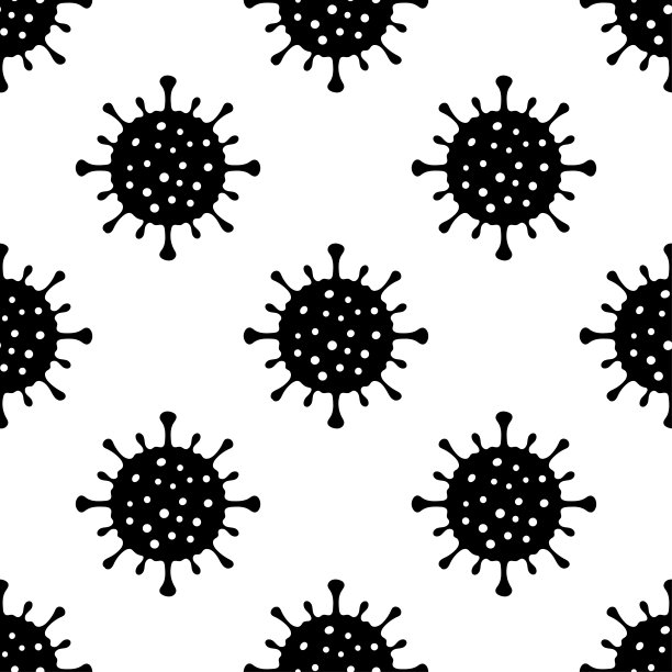 隔离在白色背景上的黑色病毒图标。无缝模式。手绘矢量图形插图。纹理。图片下载