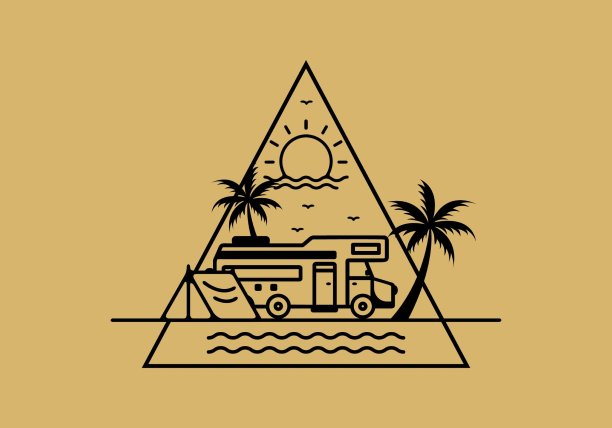 露营车生活线艺术插画图片下载