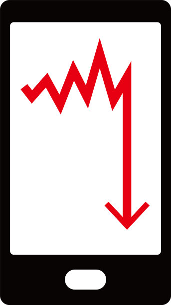 一个智能手机图标显示一个红色箭头在一个陡峭的下降图片下载