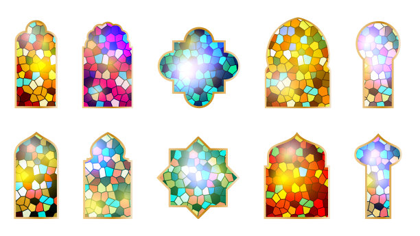 阿拉伯彩色玻璃窗。伊斯兰建筑元素。向量EPS 10图片下载