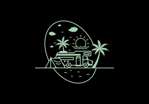 露营车生活线艺术插画图片下载