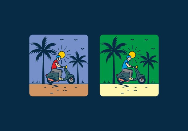 骑滑板车线路的艺术插图图片下载