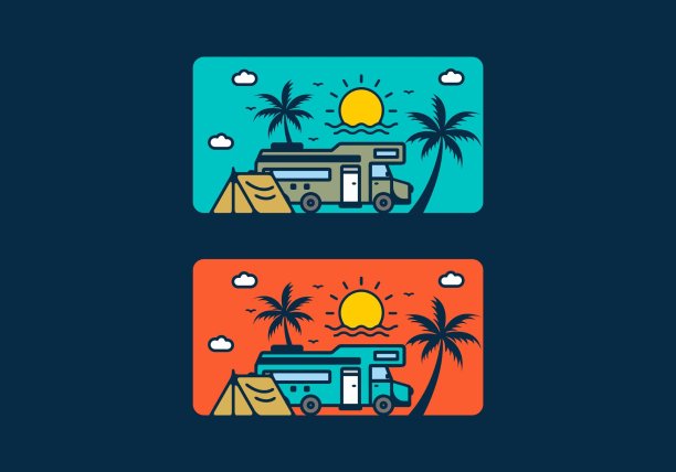 露营车生活线艺术插画图片下载