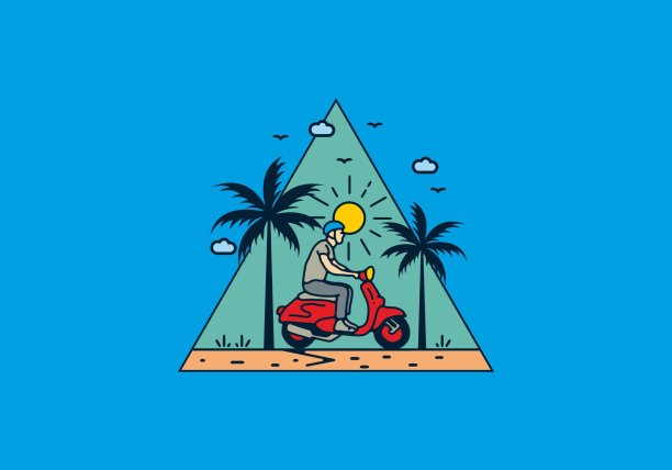 骑滑板车线路的艺术插图图片下载