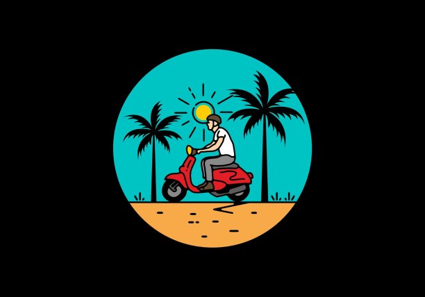 骑滑板车线路的艺术插图图片下载