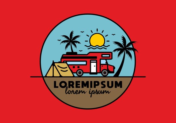 露营车生活线艺术插画图片下载