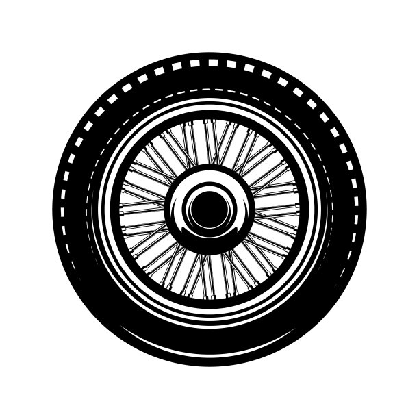 轮子插图在单色风格。标签、标志、会徽的设计元素。矢量图图片下载