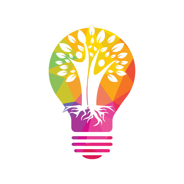 家谱树根和灯泡图标标志设计。图片下载