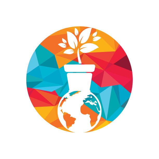 世界自然生态标志模板。地球仪和花盆图标矢量设计。图片下载