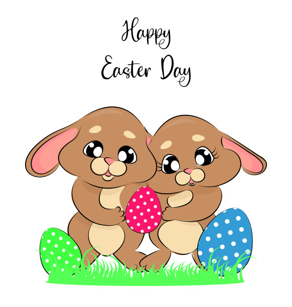 复活节卡片可爱的复活节兔子复活节彩蛋图片下载