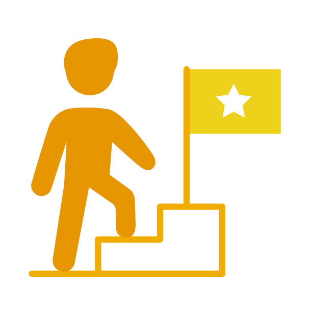 平坦的黄色人实现目标图标上的白色背景图片下载